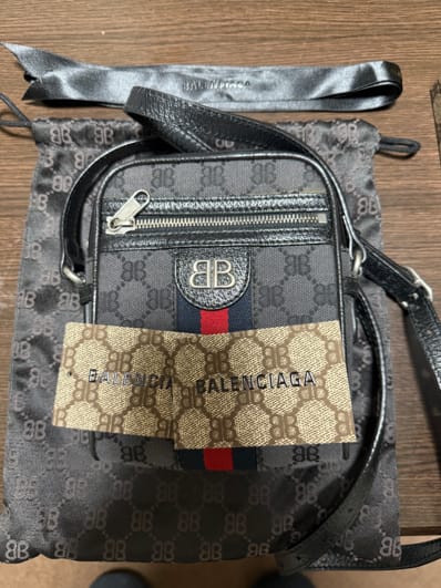 GUCCI x BALENCIAGA The Hacker Shoulder Zip Bag Canvas Jacquard "Black"