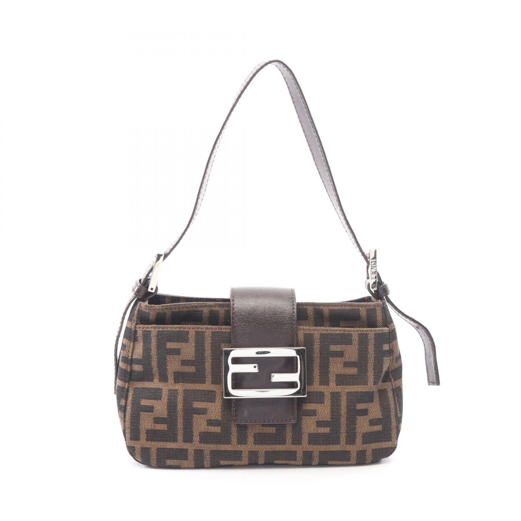 フェンディ FENDI ズッカ ハンドバッグ バッグ キャンバス レザー レディース ブラウン系 【中古】