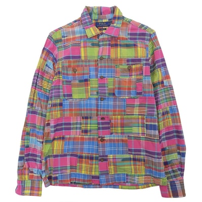 ポロ ラルフローレン コットン パッチワーク オープンカラーシャツ 長袖 トップス メンズ マルチカラー S S