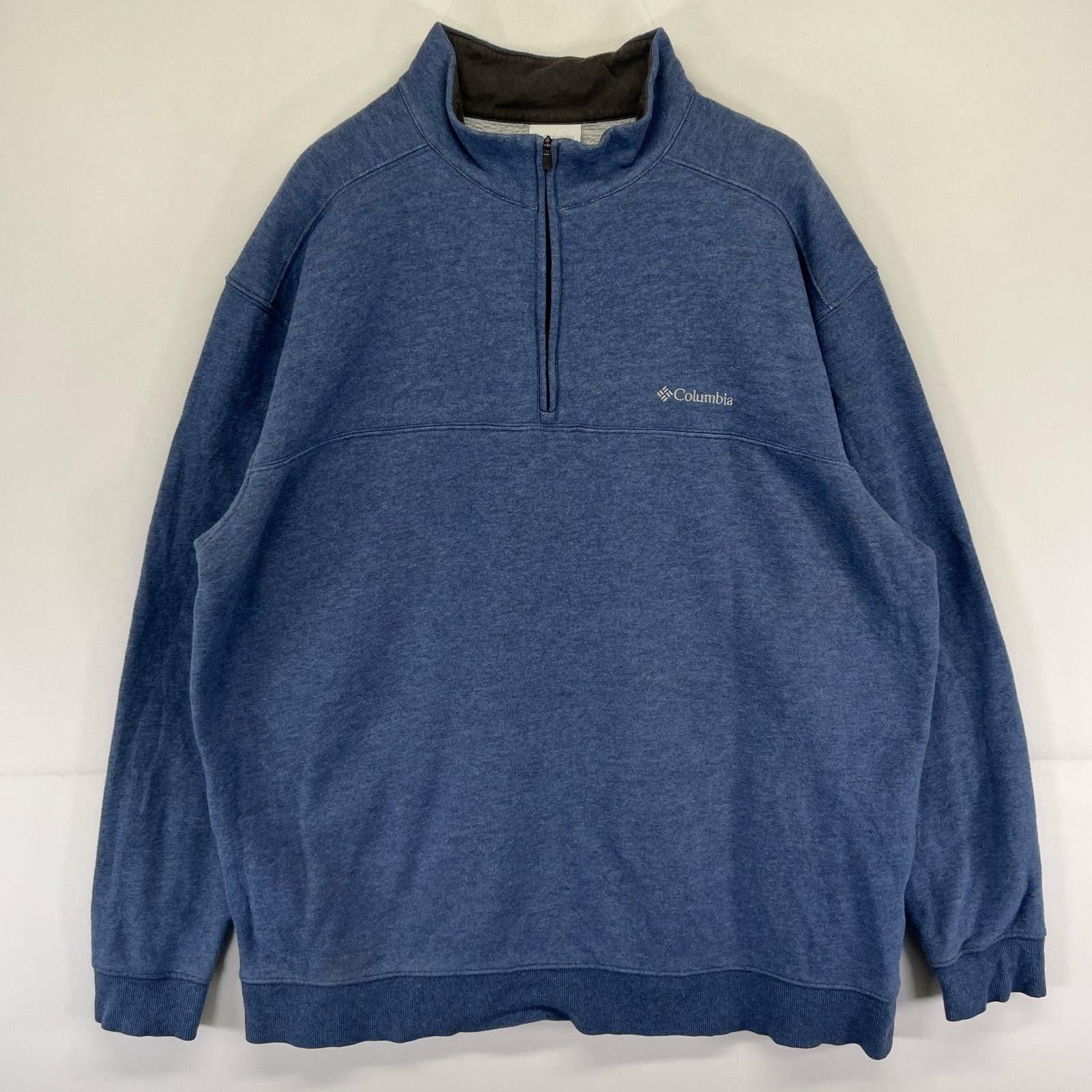 古着 コロンビア Columbia スウェット ワンポイントロゴ刺繍 ハーフジップ プルオーバー トレーナー 2XL  ブルー系 メンズ