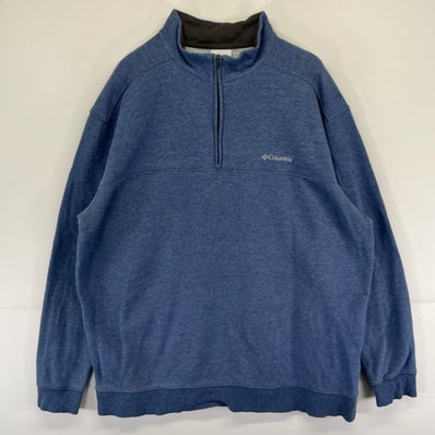 古着 コロンビア Columbia スウェット ワンポイントロゴ刺繍 ハーフジップ プルオーバー トレーナー 2XL ブルー系 メンズ