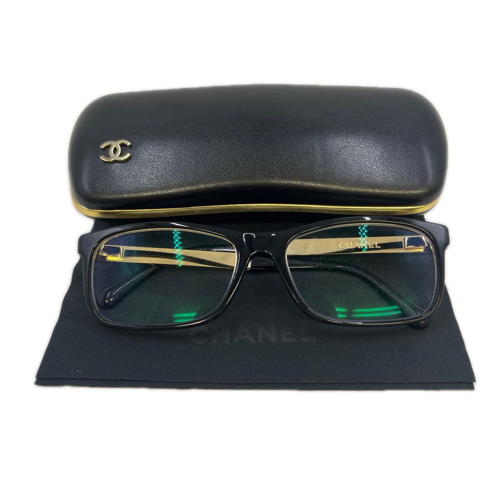 CHANEL シャネル 眼鏡  度入り ケース付 ブラック×ゴールド 3278ーA