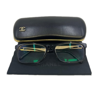 CHANEL シャネル 眼鏡 度入り ケース付 ブラック×ゴールド 3278ーA
