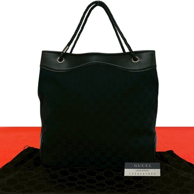 GUCCI グッチ GG 柄 キャンバス レザー トートバッグ ブラック
45225