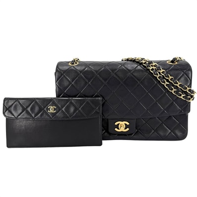 CHANEL シャネル ショルダーバッグ マトラッセ ダブルチェーン 肩掛け 斜め掛け ココマーク ターンロック ラムスキン ブラック 黒 ゴールド金具 レディース【中古品】