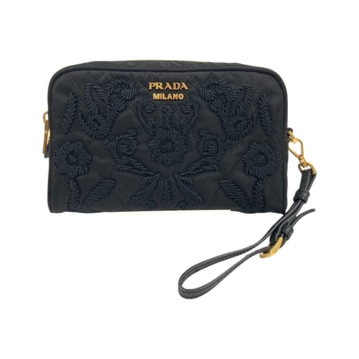 PRADA プラダ 刺繍 ナイロン 化粧ポーチ ポーチ ブラック