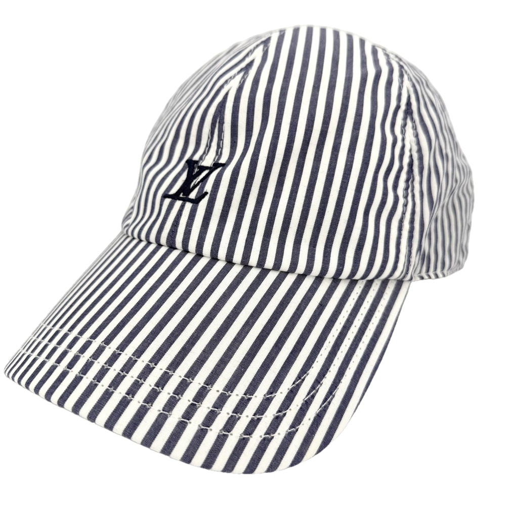 LOUIS VUITTON ルイヴィトン 帽子 キャップ・LVリーグ ベースボールキャップ Lサイズ ストライプ M5065L コットン    ネイビー 紺 シルバー金具 メンズ【中古品】