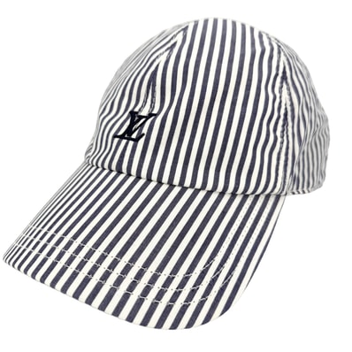 LOUIS VUITTON ルイヴィトン 帽子 キャップ・LVリーグ ベースボールキャップ Lサイズ ストライプ M5065L コットン ネイビー 紺 シルバー金具 メンズ【中古品】