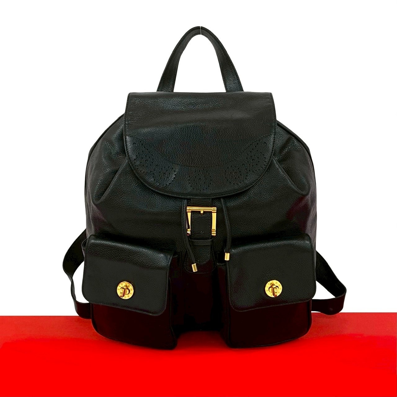 TIFFANY&Co. ティファニー ロゴ 金具 パンチング レザー リュックサック ブラック
27667