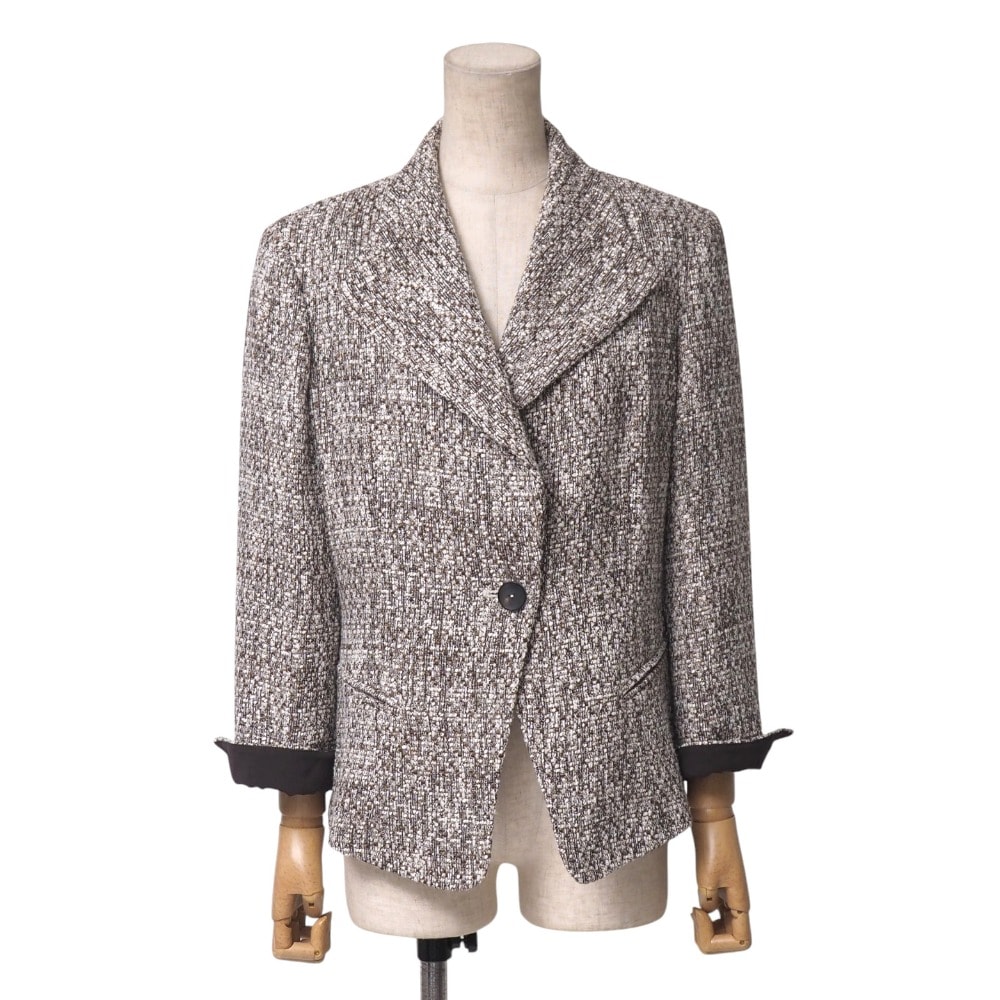 ■美品■MAX MARA マックスマーラ テーラードジャケット サイズ44 ツイード ブレザー シングル ジャケット 総柄 1B ブランド古着【中古】20250916/RA6087