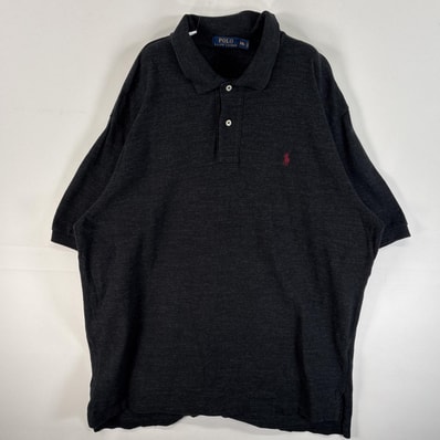 古着 ポロ・ラルフローレン POLO RALPH LAUREN 鹿の子 半袖 ポロシャツ ワンポイント ロゴ 刺繍 混色生地 大きいサイズ 14041 ブラック系 無地 メンズ