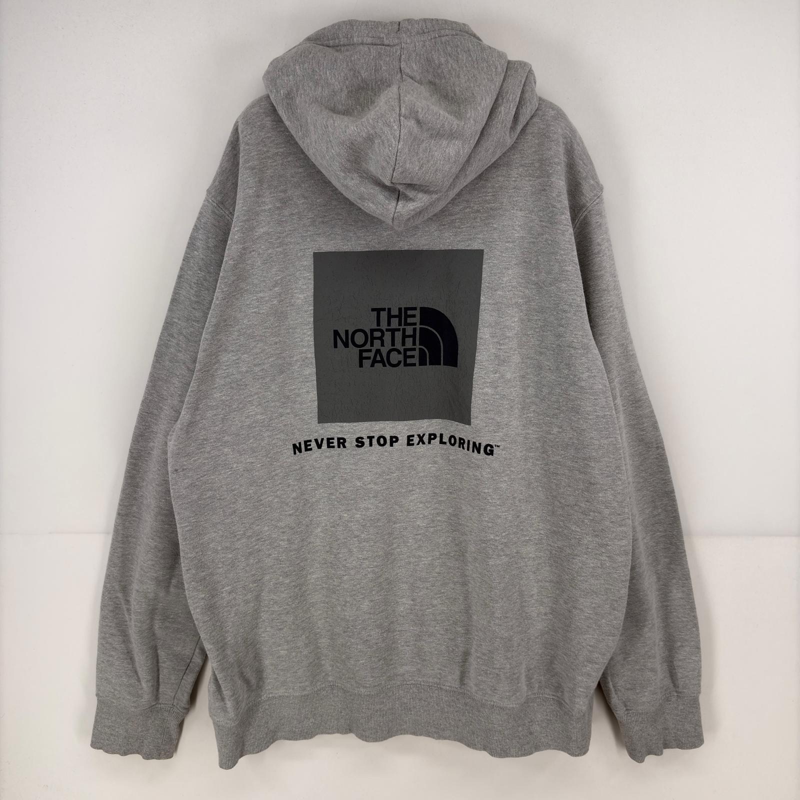 古着 ザ・ノースフェイス THE NORTH FACE パーカー スウェット プルオーバー ロゴ 大きいサイズ バックプリント XL  グレー メンズ