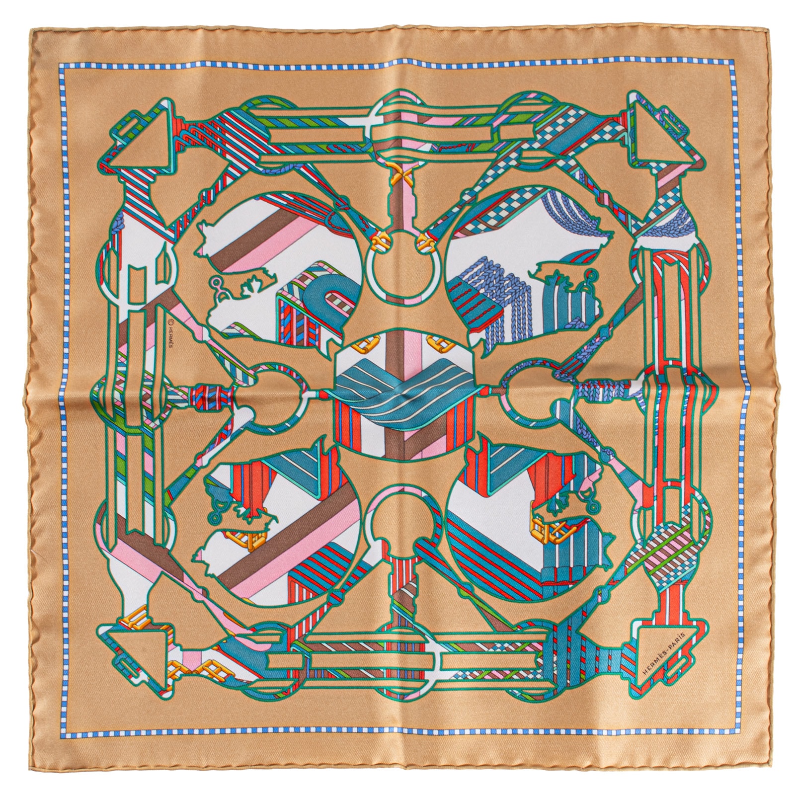 HERMES エルメス スカーフ カレ45 ガヴロッシュ Tatersale en Zigzag タッタソール ジグザグ 893865S 05 シルク ベージュ マルチカラー【中古】