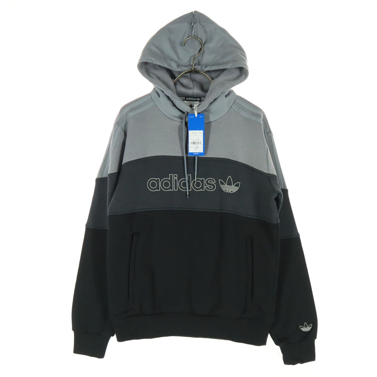 未使用 adidas アディダス 裏起毛 フロントプリント 長袖 パーカー XS グレー系 トレフォイルロゴ