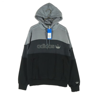 未使用 adidas アディダス 裏起毛 フロントプリント 長袖 パーカー XS グレー系 トレフォイルロゴ