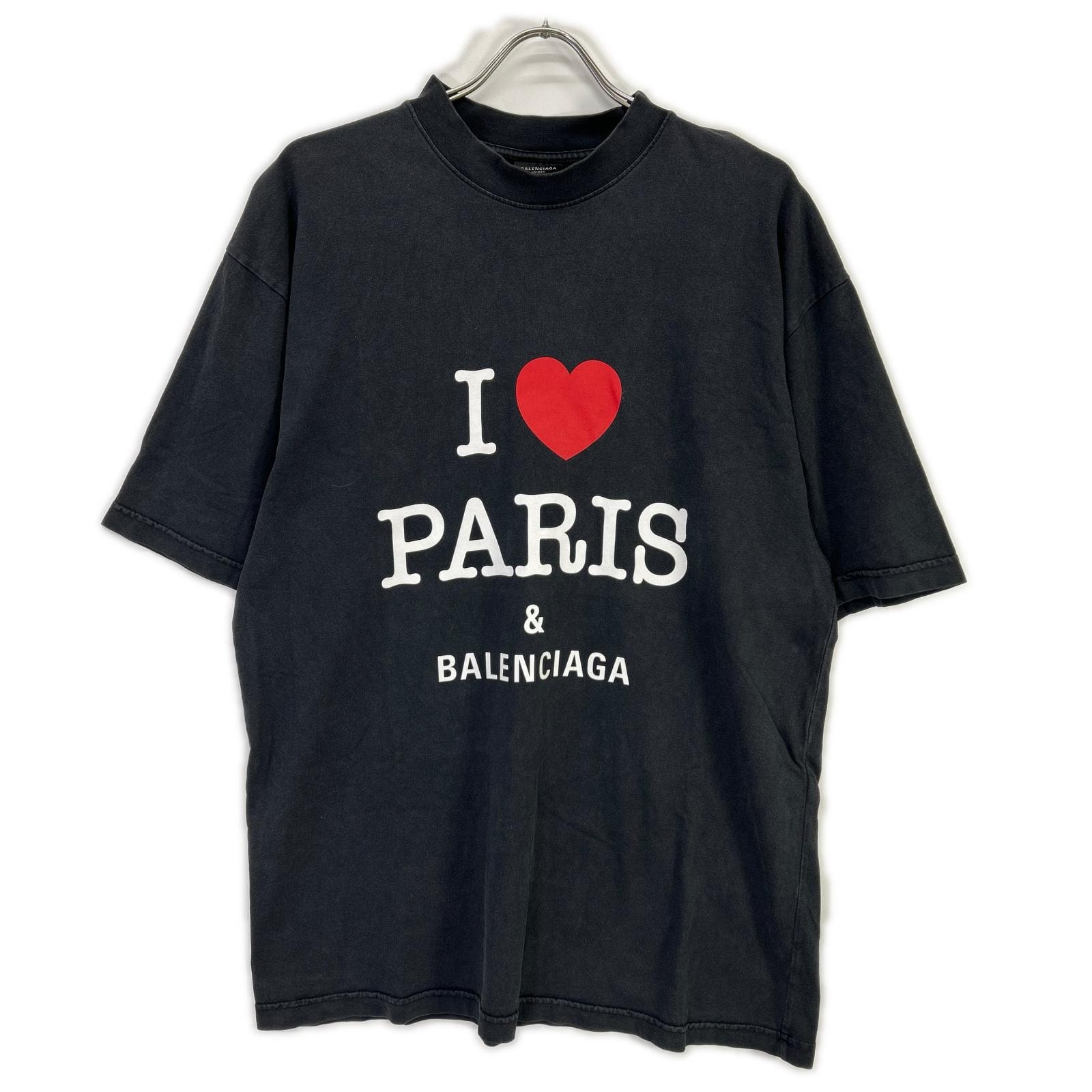 バレンシアガ ブラック 764235 I LOVE PARIS Tシャツ XS