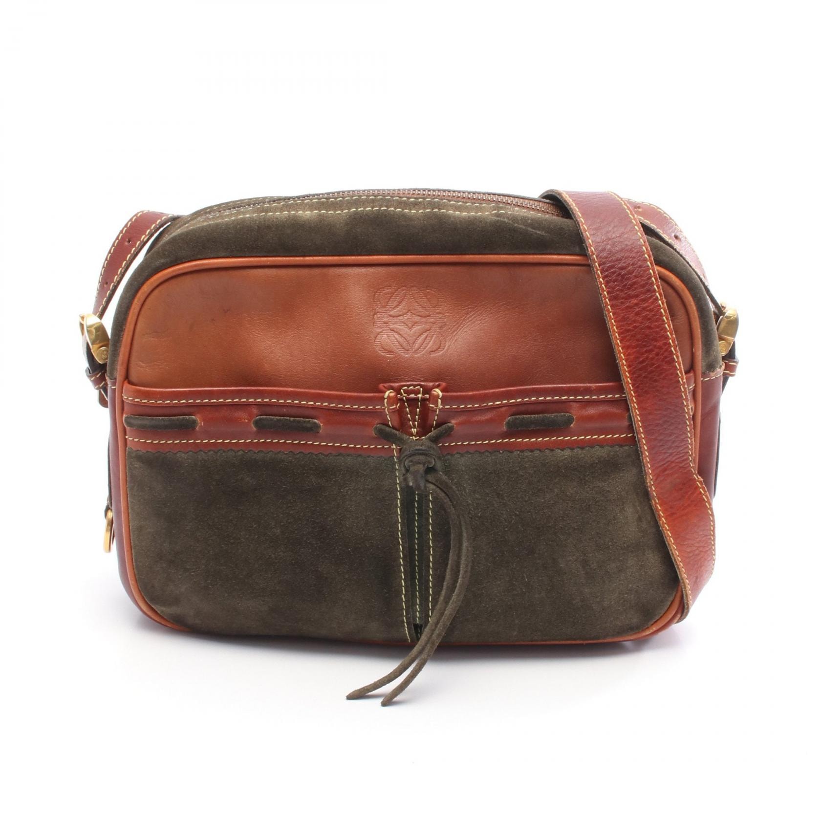 ロエベ LOEWE アナグラム ショルダーバッグ バッグ スウェード レザー レディース カーキ系 / ブラウン系 【中古】