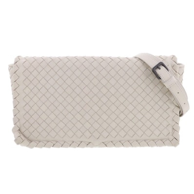 【値下げ】BOTTEGAVENETA ボッテガヴェネタ イントレチャート ショルダーバッグ レザー ホワイト レディース【中古】