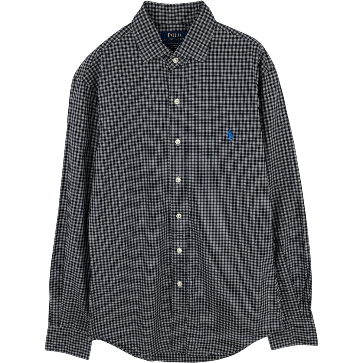 古着 ラルフローレン Ralph Lauren SLIM FIT ギンガムチェック ワイドカラー 長袖 コットンチェックシャツ メンズS相当/eaa676500