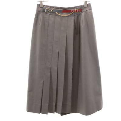 HERMES エルメス フランス製 ミモレ丈 ラップスカート 42 グレー