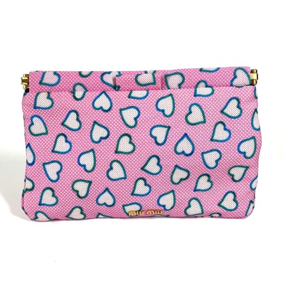 ミュウミュウ MIUMIU ハート ロゴ カバン ポーチ クラッチバッグ ナイロン ピンク 美品