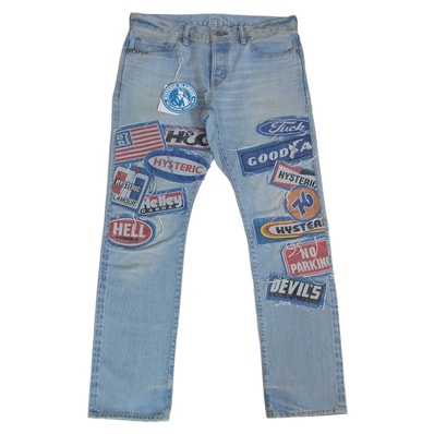 HYSTERIC GLAMOUR ヒステリックグラマー デニムパンツ 25AW 02253AP10 DPC加工 スタッズ ワッペン スリムストレート デニム パンツ インディゴブルー系 32【中古】
