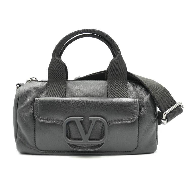 VALENTINO GARAVANI(ヴァレンティノ ガラヴァーニ)ミニショルダーバッグ ハンドバッグ 2WAY Vロゴ ブラック レザー レディース 【中古】