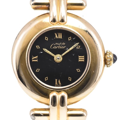 カルティエ CARTIER 590002 マストコリゼ SM SV925(GP)/レザー ゴールド クォーツ レディース 腕時計 E#147042
