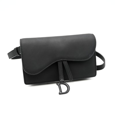 Christian Dior(クリスチャン ディオール) サドル ベルトポーチ ウエストバッグ ブラック レザー CDロゴ レディース 12-MA-0119【中古】
