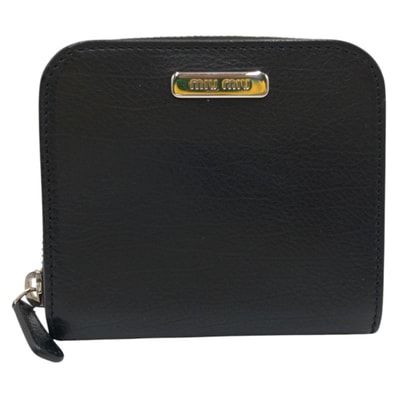 美品 MIUMIU ミュウミュウ ブラック 黒 シルバー金具 レザー 二つ折り財布 折財布 コンパクトウォレット 600941 【中古】