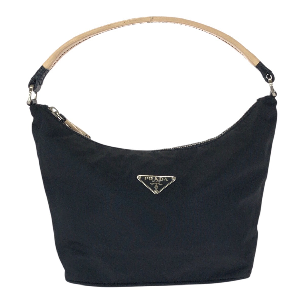 美品 PRADA プラダ テスート 三角ロゴプレート ブラック 黒 シルバー金具 ナイロン ハンドバッグ アクセサリーポーチ 601489 【中古】