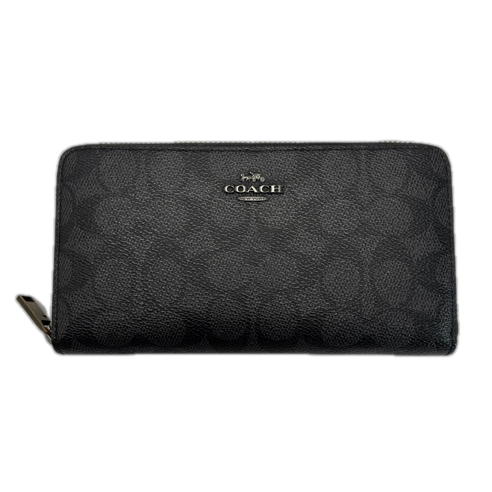 COACH コーチ シグネチャー CW778 チャコール/ブラック ラウンドファスナー財布 ストラップ欠品