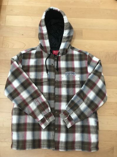 Supreme Quilted Hooded Plaid Shirt "Brown"