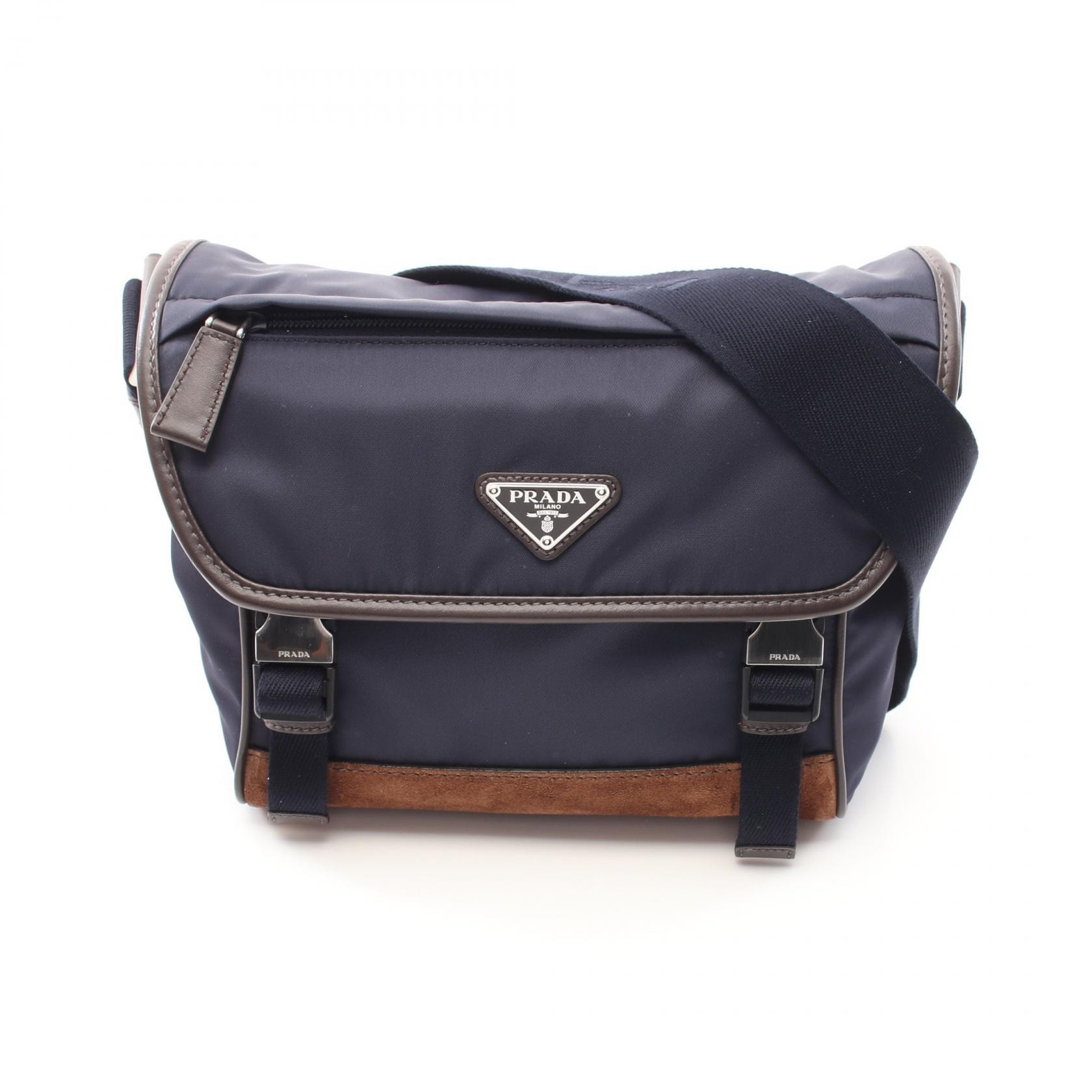 プラダ PRADA TESSUTO + CAMOSCIO ショルダーバッグ バッグ ナイロン レザー スウェード メンズ ネイビー系 / ブラウン系 2VD066384OOFF0C1B 【中古】
