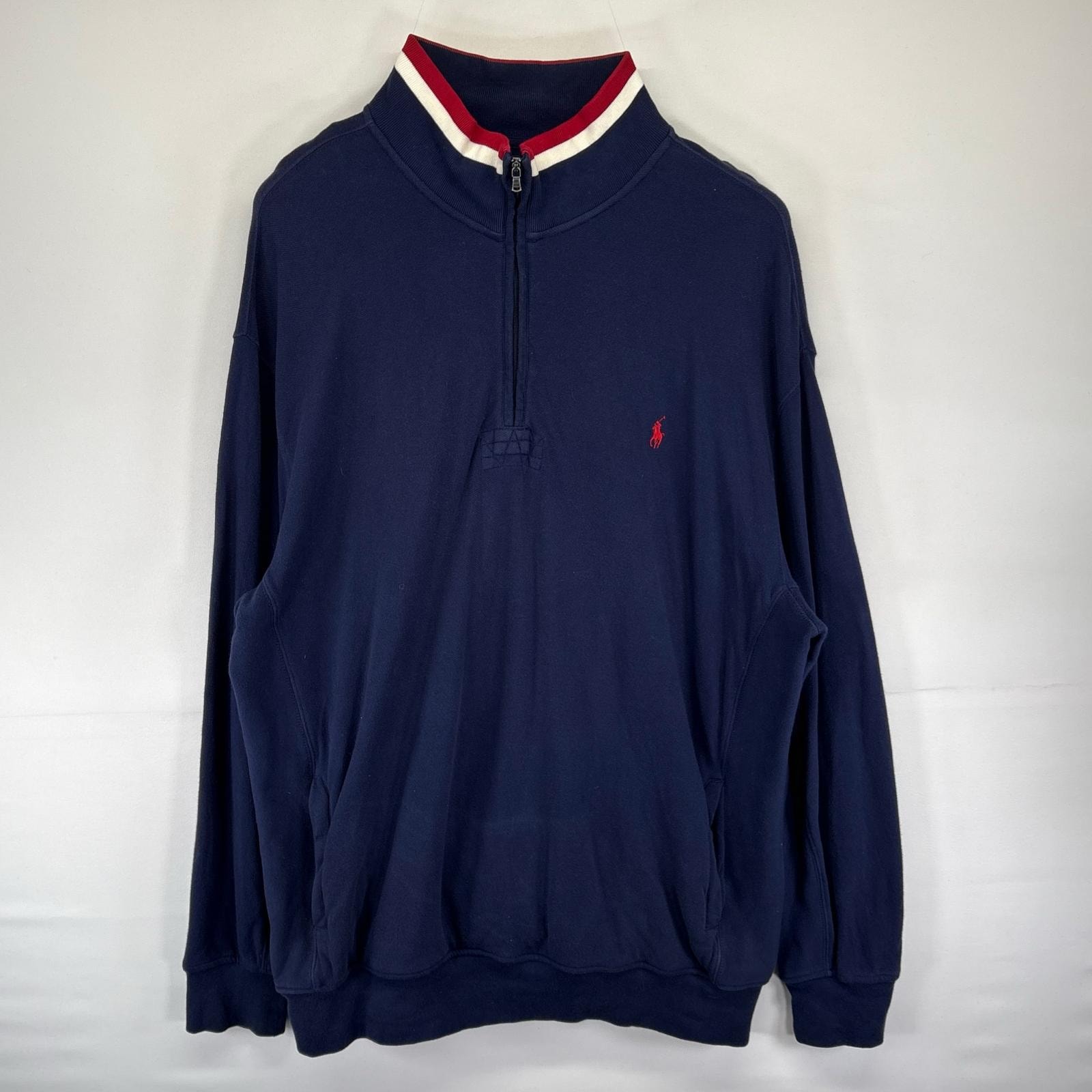古着 ポロバイラルフローレン Polo by Ralph Lauren 鹿の子 スウェット ハーフジップ ワンポイント トレーナー 2XL  ネイビー系 メンズ
