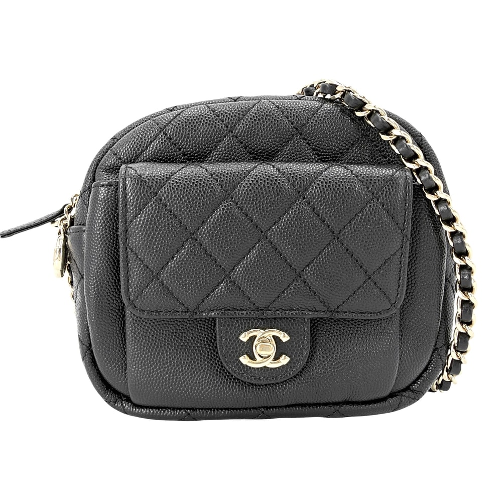 CHANEL シャネル ショルダーバッグ マトラッセ チェーンショルダー ポシェット ミニバッグ 肩掛け 斜め掛け ココマーク キャビアスキン    ブラック 黒 ゴールド金具 レディース 美品【中古品】