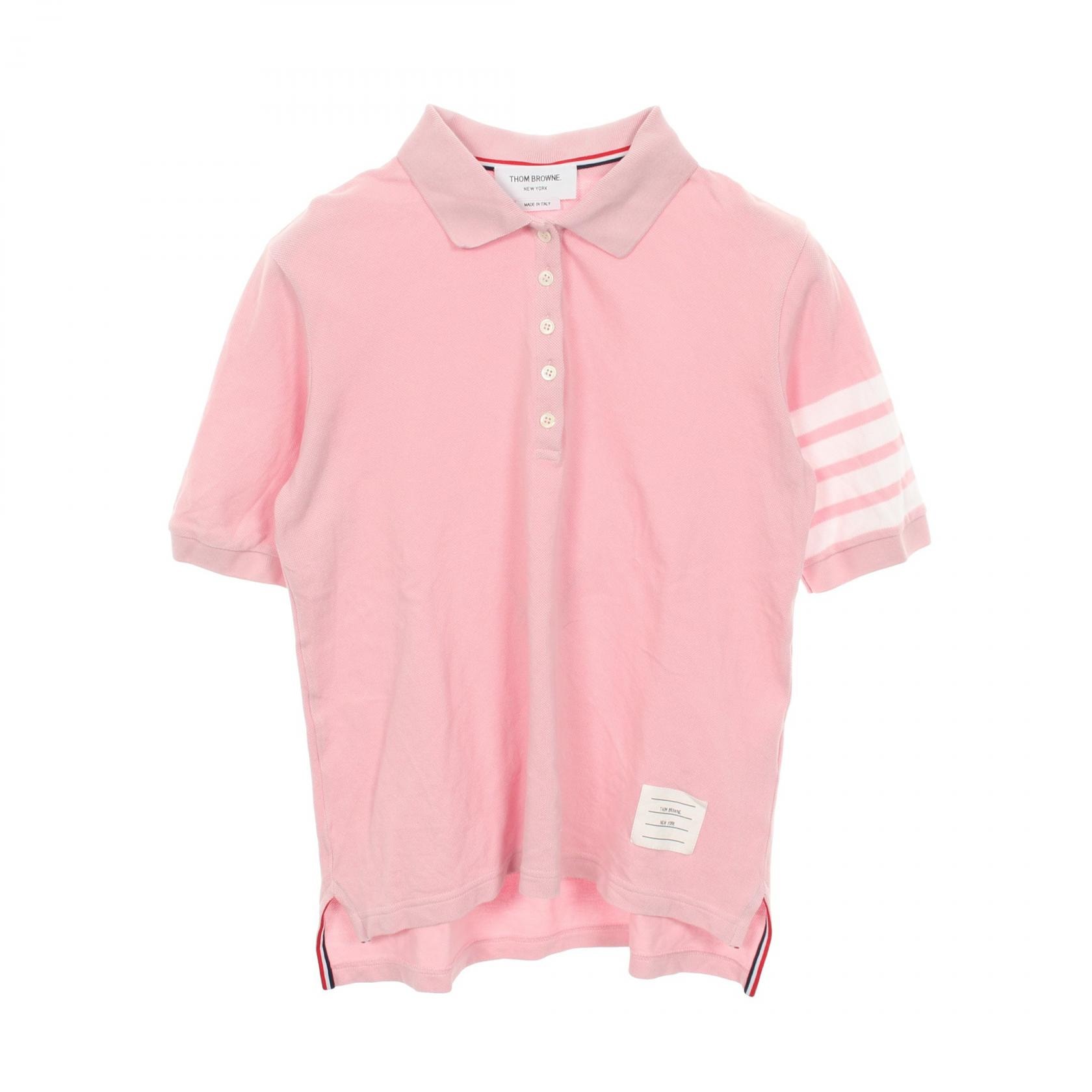 トムブラウン THOM BROWNE 4BAR クラシックピケ ポロシャツ 衣料品 トップス コットン レディース ピンク系 【中古】
