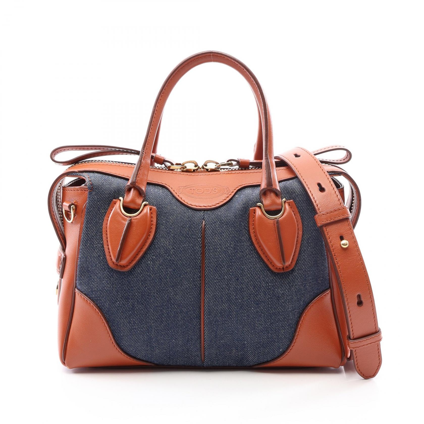 トッズ TOD'S Dスタイリング 2WAY ハンドバッグ バッグ デニム レザー レディース ネイビー系 / ブラウン系 【中古】