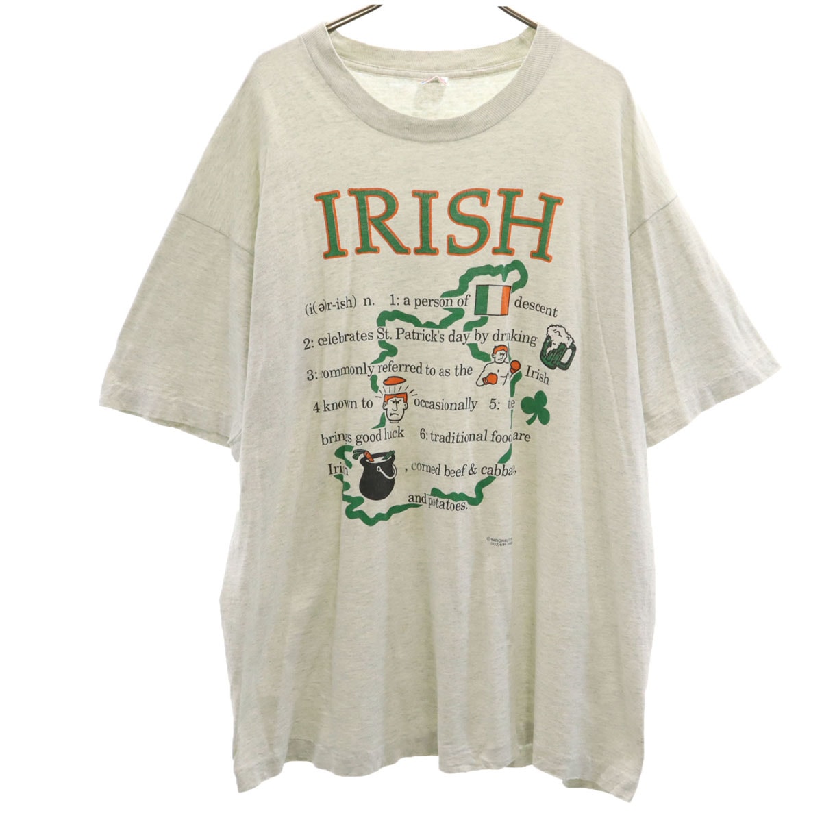 FRUIT OF THE LOOM フルーツオブザルーム 90s USA製 オールド IRISH 半袖 Tシャツ XL グレー シングルステッチ