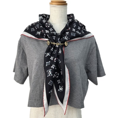 LOUIS VUITTON ルイ・ヴィトン ノーティカル スカーフ クロップトップ 26SS 2点セット 半袖Tシャツ 1AJZE4 コットン グレー レディース【中古】