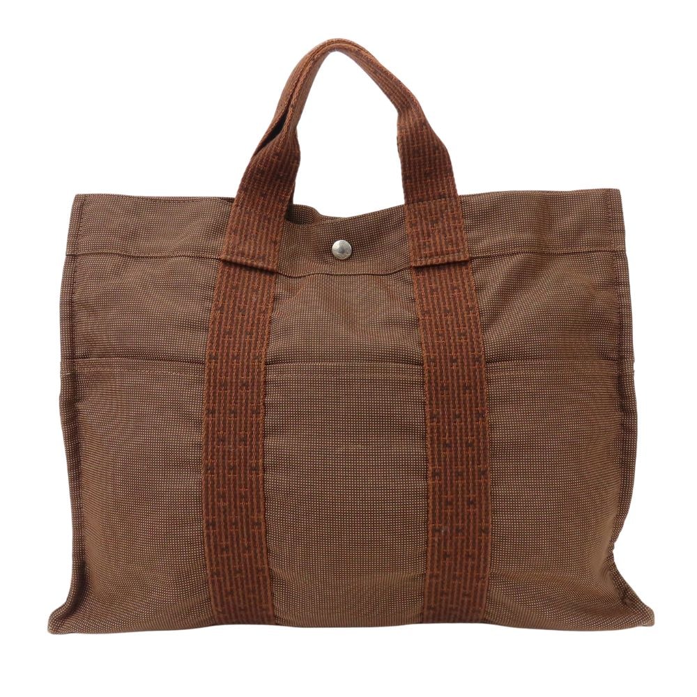 【中古】 エルメス トートバッグ エールラインMM ポリエステル ブラウン 旧金具 普段使い レディース メンズ HERMES