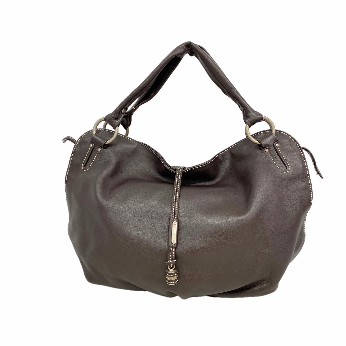【6ke5530】セリーヌ ショルダーバッグ レザー ダークブラウン シルバー金具【中古】レディース