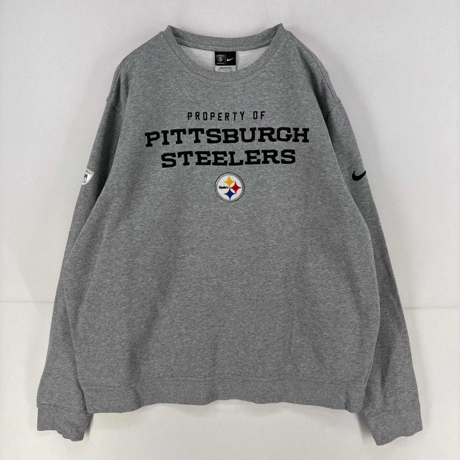 古着 ナイキ NIKE スウェット トレーナー 大きいサイズ ワンポイント プリント 刺繍 NFL スティーラーズ steelers 2XL  グレー メンズ