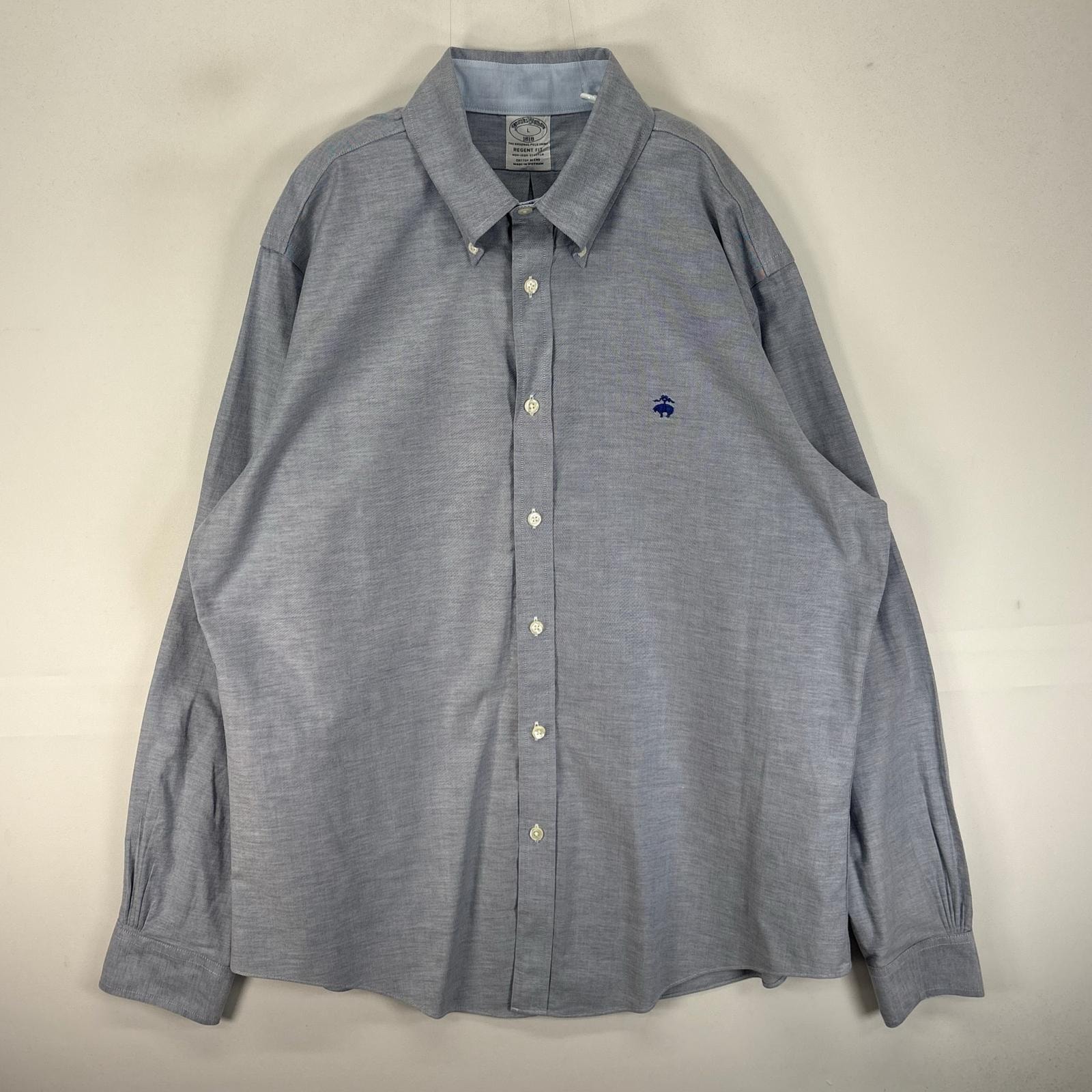 古着 ブルックスブラザーズ Brooks Brothers 長袖シャツ ボタンダウン ワンポイント L  ブルー系 無地 メンズ