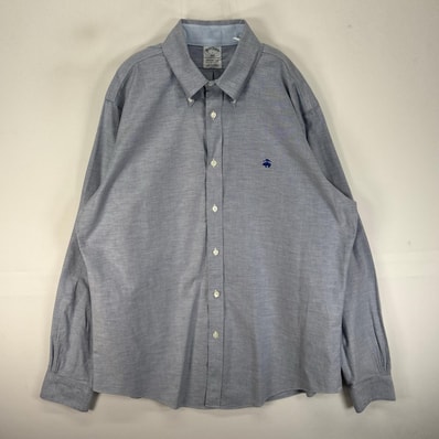 古着 ブルックスブラザーズ Brooks Brothers 長袖シャツ ボタンダウン ワンポイント L ブルー系 無地 メンズ