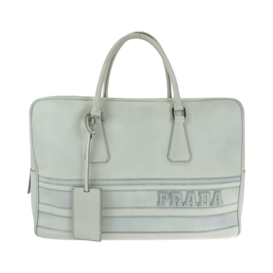 美品 PRADA プラダ サフィアーノ ホワイト シルバー金具 レザー ビジネスバッグ ブリーフケース 503743 【中古】