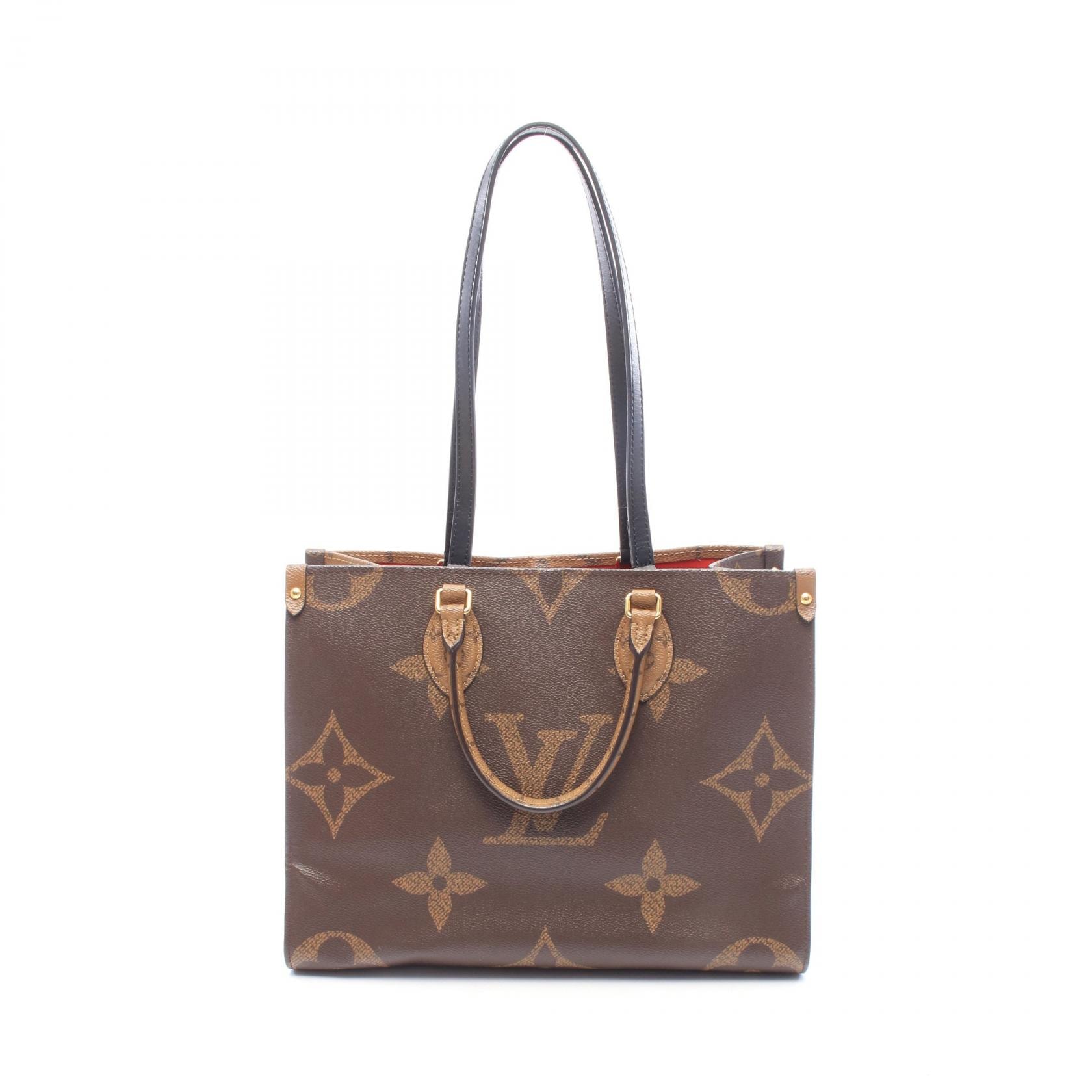 ルイ・ヴィトン LOUIS VUITTON オンザゴーMM トートバッグ バッグ PVCコーティングキャンバス レザー モノグラム・ジャイアントリバース ベージュ レディース ブラウン系 / ベージュ系 M45321 【中古】