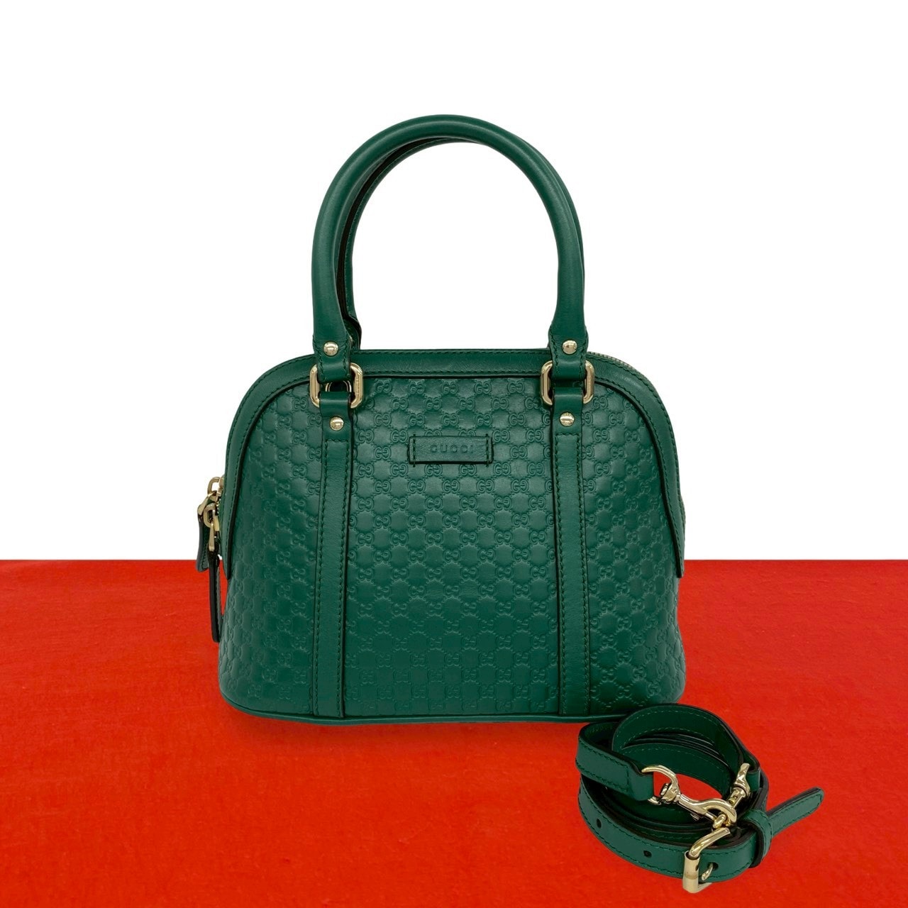 GUCCI グッチ マイクロ グッチシマ レザー ショルダーバッグ グリーン
296-6