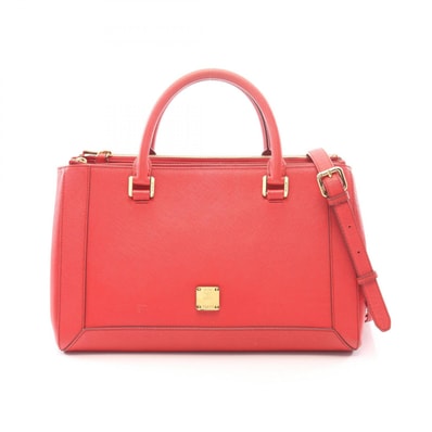エム・シー・エム MCM ロゴ 2WAY ハンドバッグ バッグ レザー レディース レッド系 【中古】