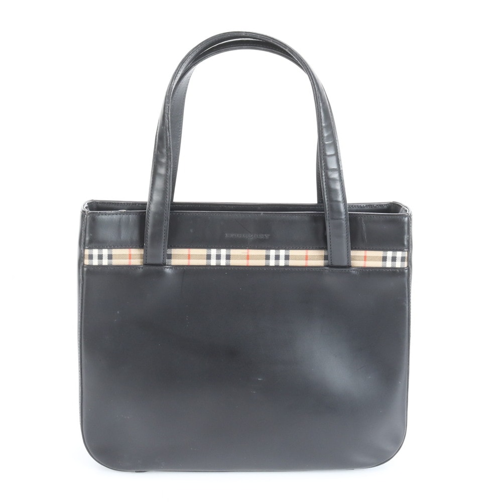 ■極美品 バーバリー ノバ チェックトート バッグ レザー×キャンバス